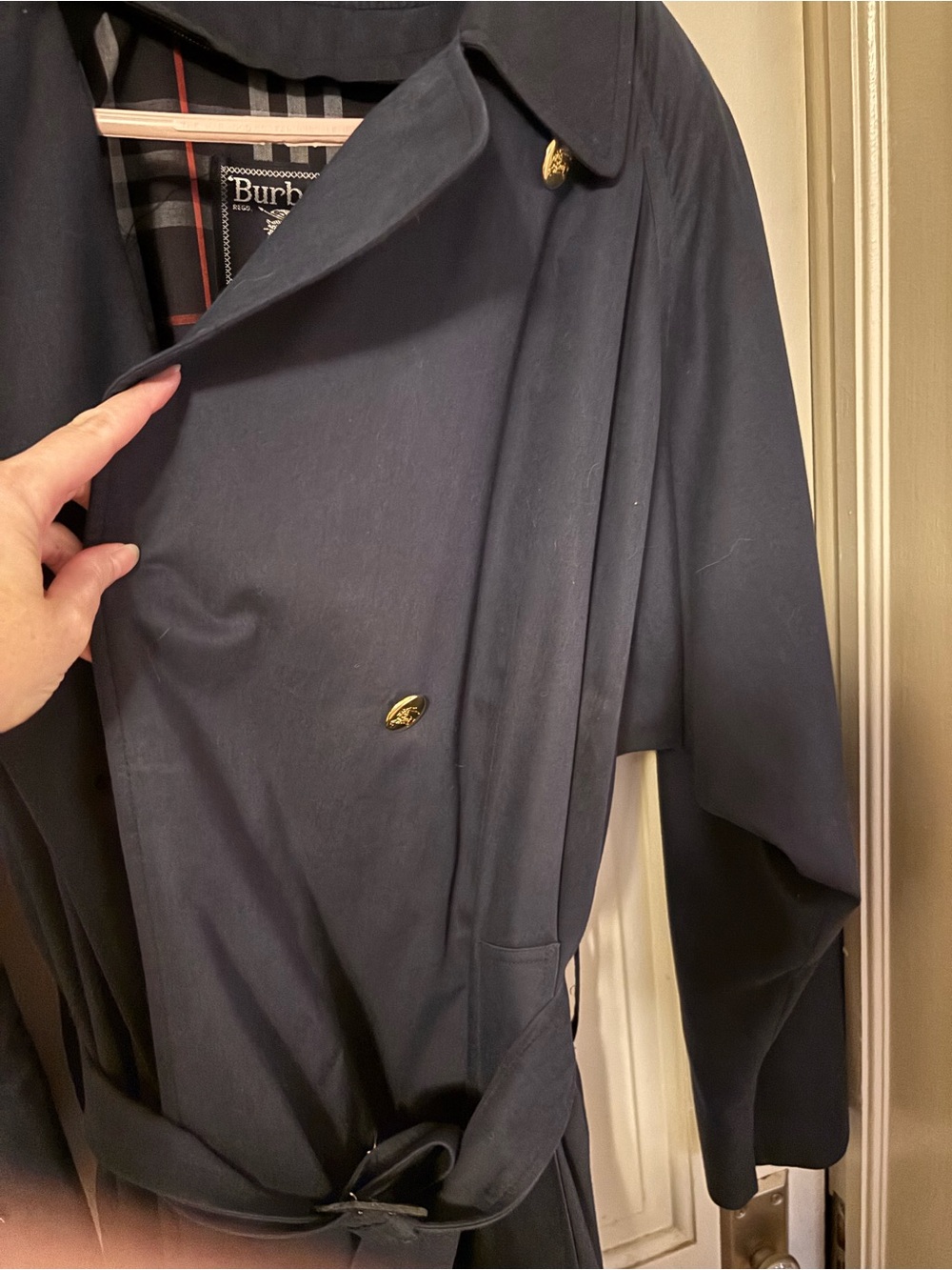 Burberry Navy Trench Coat with Signature Check Interior - Picture 6 of 9